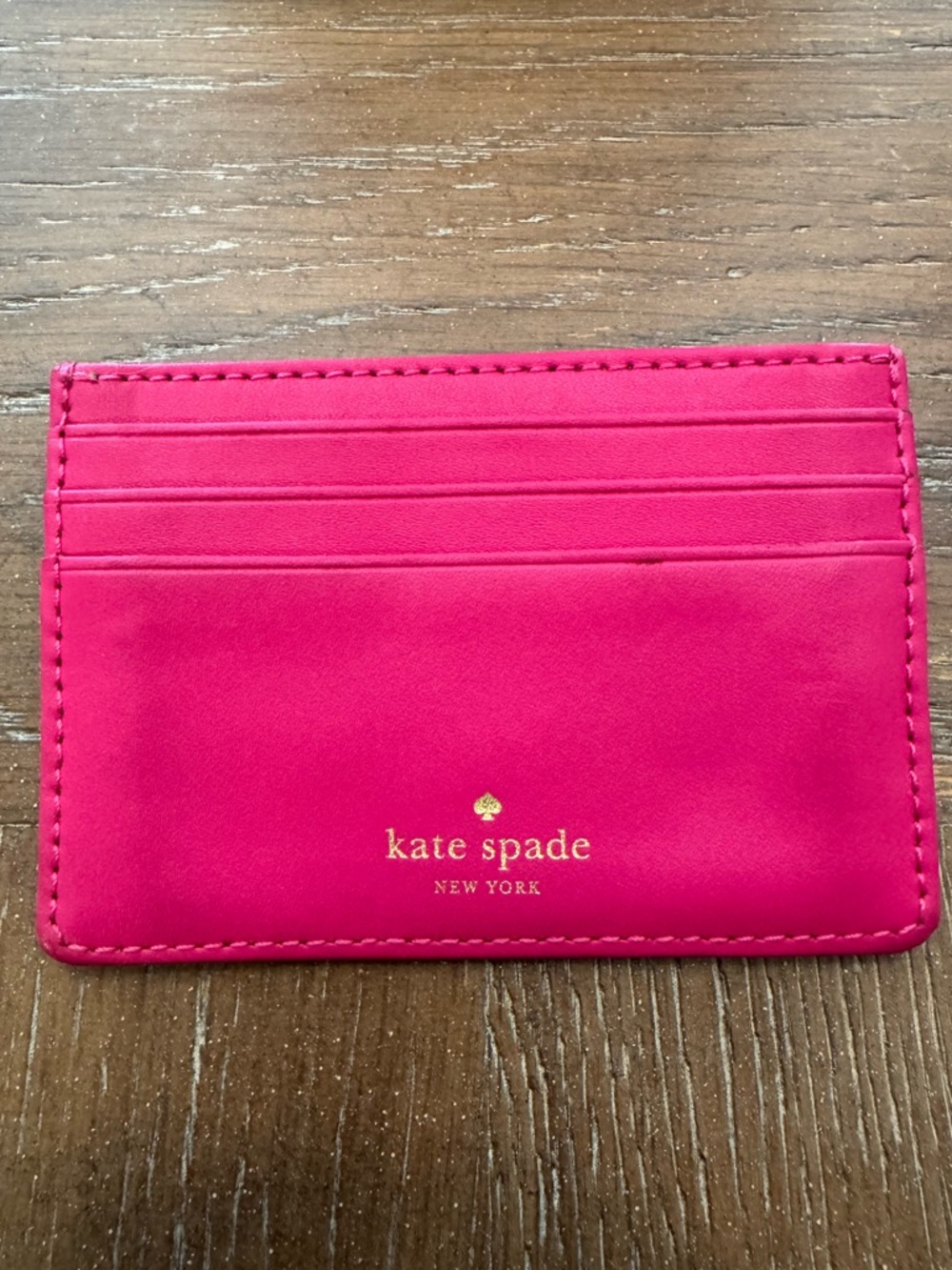 kate spade Bright Pink Leather Card & Key Holder with Gold Plaque - Picture 2 of 2